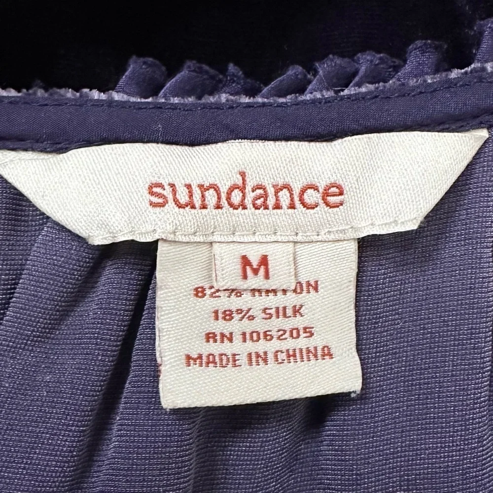 Sundance Silk Blend Velvet Deep Purple Balloon Sleeves Tunic Top, Sz Medium